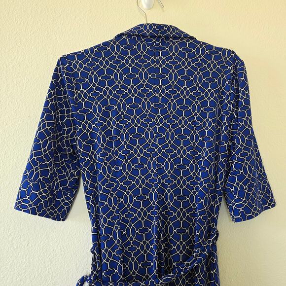 Laundry by Shelli Segal Blue Geometric Shirt Dress Belted Women Size 10 Classic - Picture 9 of 13